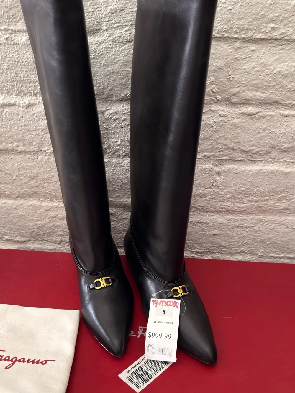 Salvatore Ferragamo Black Leather Knee-High Boots